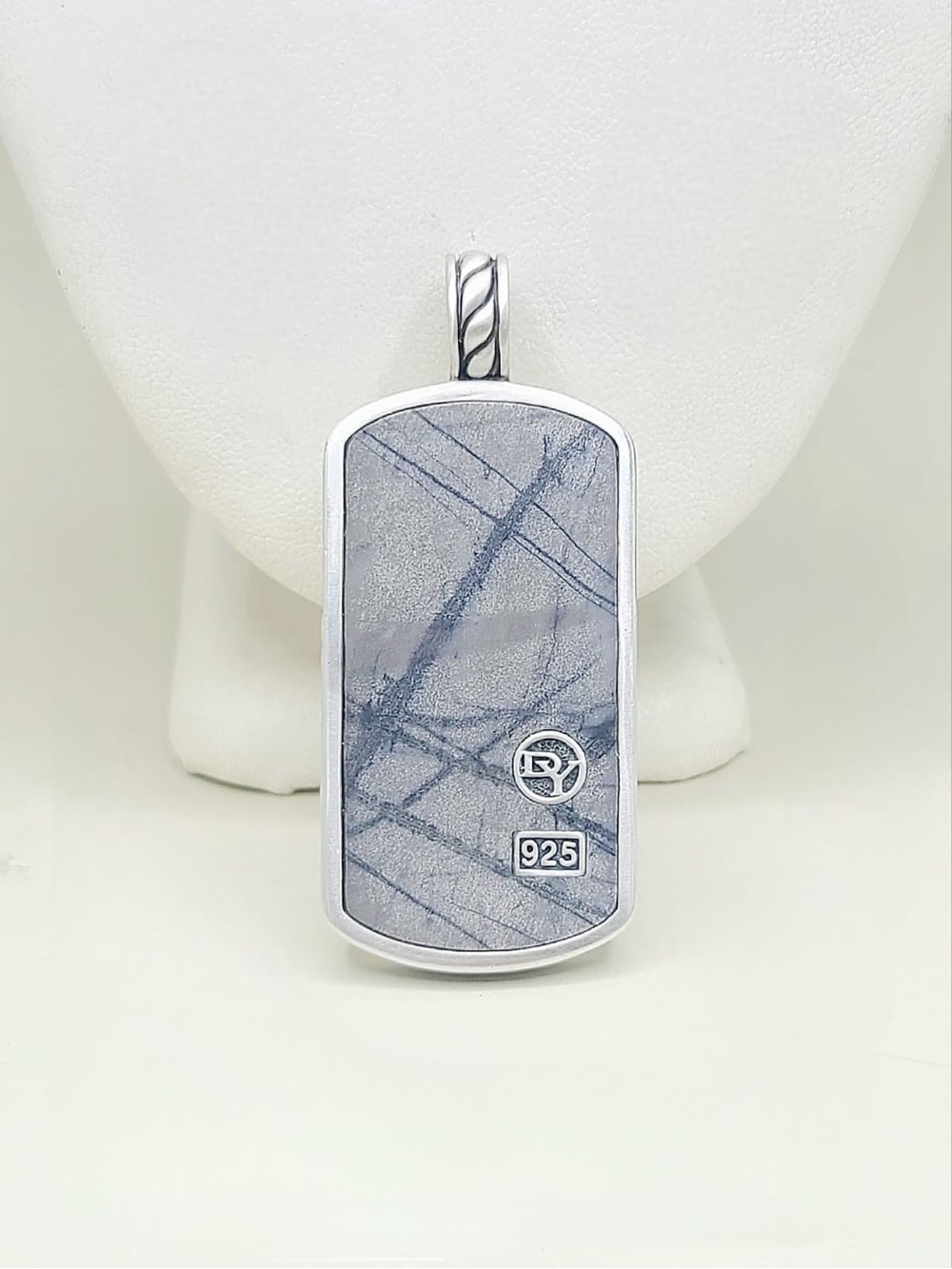 David Yurman XLarge XL Picasso Jasper Dog Tag Pendant In Sterling Silver